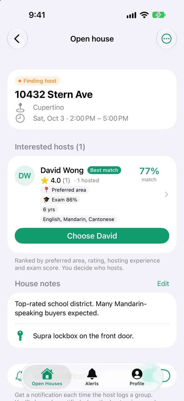 Listing agent choosing a host
