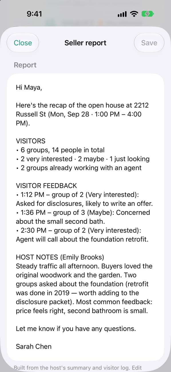 Seller report, drafted